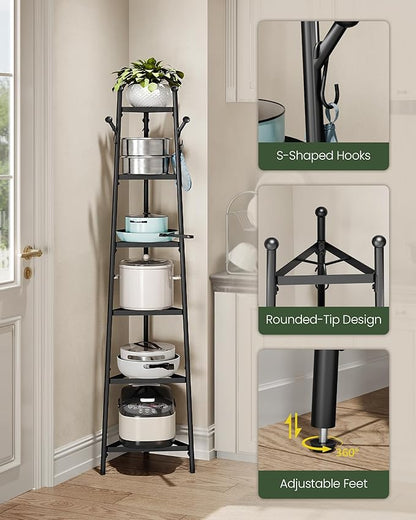 CHOEZON Pot Racks, 6-Tier Cookware Stand, Triangle Shelf Storage Tower for Kitchen, Pans Pots Storage Rack, Metal Wire Shelf Organizer, Corner Shelf, for Kitchen, Living Room, Black TPR15BB - Image 7