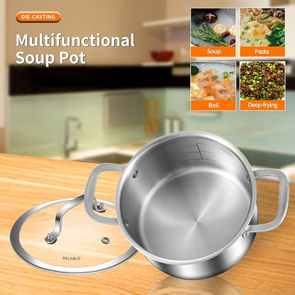 DELARLO Whole Body Tri-ply Stainless Steel Stock Pot with Lid 3.5QT, Cooking Pot Food Grade Cookware, Durable Soup Pot with Glass Lid,Suitable for All stoves, Dishwasher Safe - Image 5
