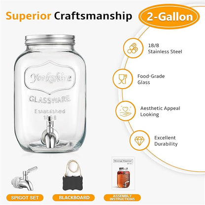 2 Gallon Glass Beverage Dispenser, 18/8 Stainless Steel Spigot and Lid - Glass Drink Dispensers for Parties - Mason Jar Drink Dispensers with Lids - Laundry Detergent Holder - Image 5