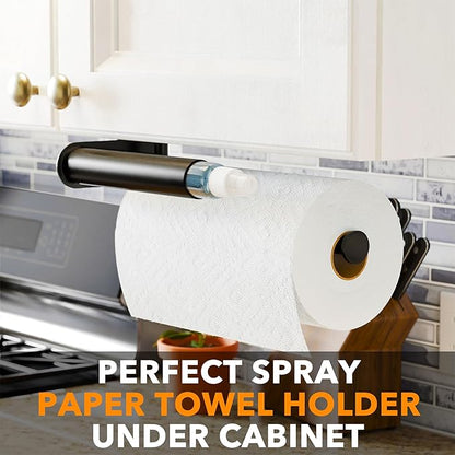 SpaceAid SprayNeat 2 in 1 Paper Towel Holder with Spray Bottle, Under Cabinet Paper Towels Holders with Sprayer Inside, Hanging Wall Mount Papertowels Roller for Kitchen (Black)