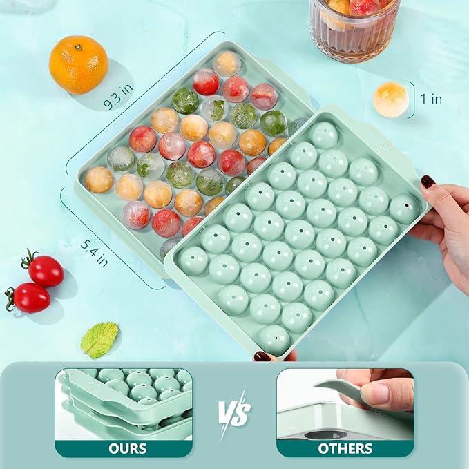 Optish Ice Cube Tray with Lid and Bin, 3 Pack Ice Trays for Freezer, 99 Pcs Round Ice Cube Mold, Ices Maker Bucket with Scoop for Cocktail, Coffee, Rv Accessories, Easy to Release (1 inch, Green) - Image 2