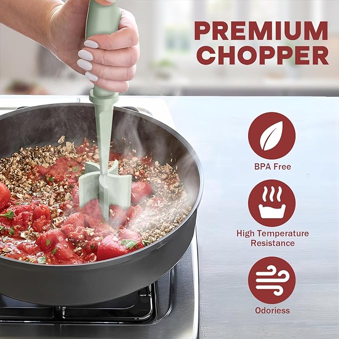 Meat Chopper, Hamburger Grinder, Premium Heat Resistant Smasher for Ground Beef, Burger Grinder Nylon Potato Mix Tool-Green - Image 5