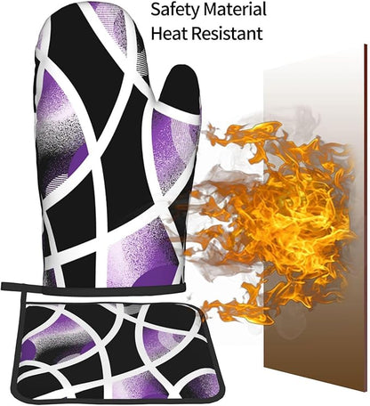 3-Piece Purple Black Abstract Geometric Oven Mitts and Pot Holders Set, Heat Resistant Modern Art Kitchen Gloves Hot Pads for Baking Cooking Grilling, Chef Gifts for Cooking Lovers, Home Decor, Purple - Image 7