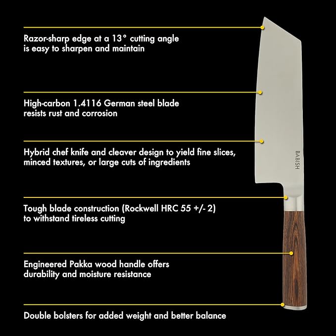 Babish 7.5-Inch Clef Knife – High-Carbon 1.4116 German Steel Kitchen Knife with Dark Pakka Wood Handle, Chef & Cleaver Hybrid for Chopping, Slicing & Prep, Full-Tang, Razor Sharp, Ergonomic Design