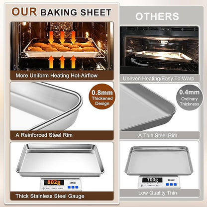Baking Sheet Set of 2, Commercial Grade Stainless Steel Cookie Sheets for Baking, 17.5''x13'' / 15.7''x12'', Thicker and Firmer Baking Pans Set, Rust & Warp Resistant & Nonstick, Nontoxic & Heavy Duty - Image 3