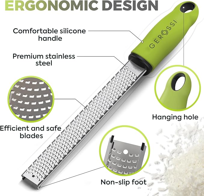 Stainless Steel Cheese Grater & Lemon Zester w/Extra Sharp Blade - Perfect for Lemon, Parmesan, Garlic, Chocolate - Spice Up any Dish in Seconds w/Your Premium Citrus Hand Grater with Handle - Green - Image 4