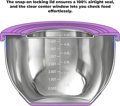 KITEISCAT Stainless Steel Mixing Bowls with Lids – Set of 5 Large Nesting Metal Bowls for Kitchen, Baking, Cooking, Food Prep & Storage, Non-Slip Base, Dishwasher Safe, Multicolor - Image 4