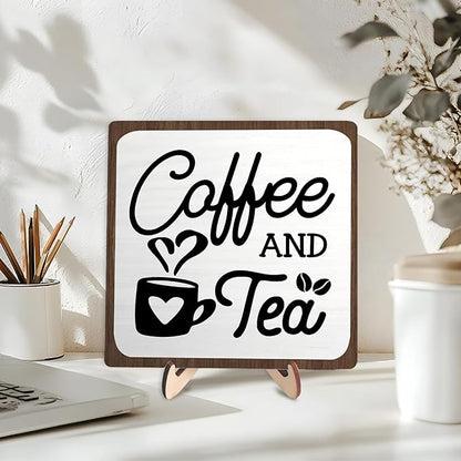 Coffee Bar Sign Plaque, Coffee Signs for Coffee Station, Vintage Coffee Sign Decor for Kitchen, Coffee Bar Accessories, Coffee Themed Gifts, Farmhouse Cafe Sign,Coffee & Tea Bar Decor Signs (White&Brown, 5.9x5.9inches) - Image 3