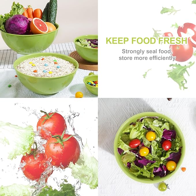 BoxedHome BPA Free Plastic Round Mixing Bowl with Lids, 12 Pack Nesting Bowls with Lids Set, Microwave and Dishwasher Safe Prep & Serving Bowls Great for Mixing, Baking, Serving (Light Green, 12pcs) - Image 5