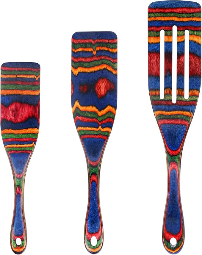 Spurtle Set, Wooden Utensils for Cooking, Kitchen Utensils Set, Pakkawood Kitchen Cooking Utensils Set, Apartment Essentials Wood Serving Spatula spoon, Home & kitchen Gift for Women & Men by Myrainbow