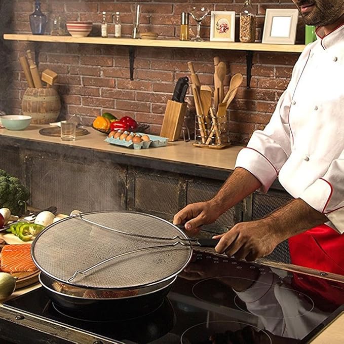 Grease Splatter Screen for Frying Pan 13 inch - Stops 99% of Hot Oil Splash - Protects Skin from Burns - Splatter Guard for Cooking - Iron Skillet Lid Keeps Kitchen Clean, includes Silicone Spatula - Image 8