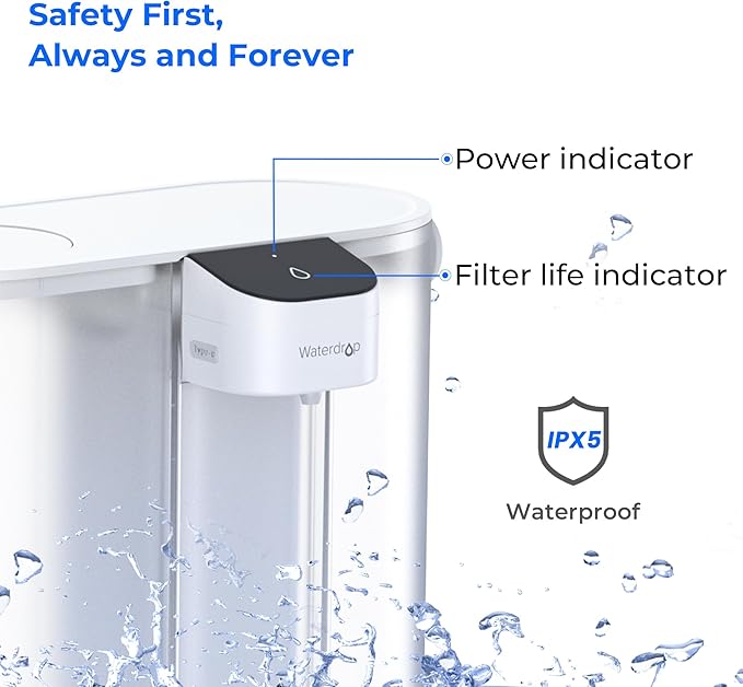 Waterdrop ED02W Compact Electric Water Filter Pitcher, 200-Gallon Rechargeable Instant Powerful Dispenser, NSF/ANSI 42&53&401&372, Reduce PFOA/PFOS, Lead, Chlorine, 14-Cup, NOT Reduce TDS, White