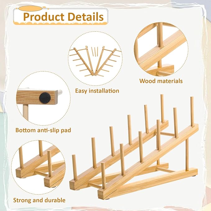 5 Pack Wooden Dish Rack Wooden Plate Stands for Display Multi Tier Plate Holder Cabinet Organizer, Craft Show Vendor Counter Display Rack for Tabletop Book, Art Prints and Platter
