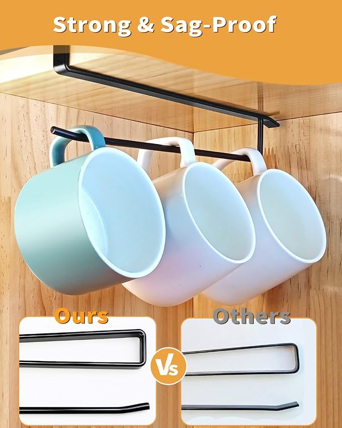 Tumbler Lid Organizer, Bar Hook Fits Various Lids, Horizontal Tumbler Lid Storage Hook, No Glue No Drill Straw Lid Holder/Hanger/Cup Holder, Kitchen Organizers under Cabinet, up to 12 Yeti Lids - Image 3