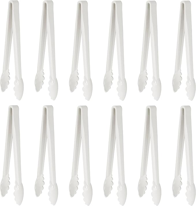 New Star Foodservice 35551 Utility Tong, High Heat Plastic, Scalloped, 12 inch, Set of 12, White