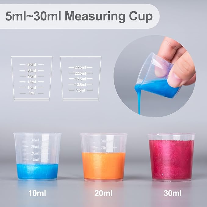 LET'S RESIN Epoxy Mixing Cups Kit,200Pcs, Plastic, 30ml Disposable Measuring Cups,50 Wooden Stirring Sticks for Paint Mixing, Jewelry Making - Image 4