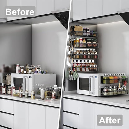 Aufworld Magnetic Spice Rack for Refrigerator, 6 Pack Magnetic Shelf, Fridge Magnet Organizer with Moveable 12 Hooks, Magnetic Fridge Shelf for Kitchen Organization and Storage (6 Pack) - Image 5