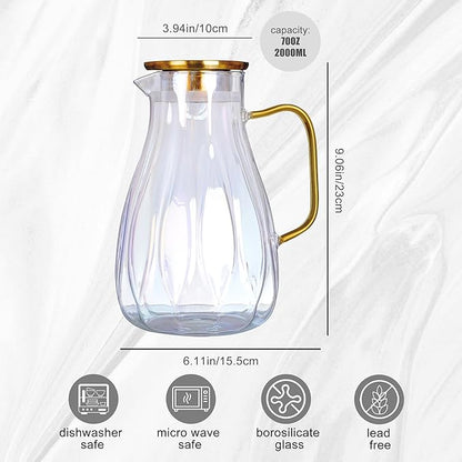 68 oz Glass Pitcher with Lid Water Pitcher with Handle and Spout Heat Resistant Water Carafes Jug Cold Brew Iced Tea Sun Tea Jar Bedside Drink Dispenser Milk(clear) - Image 4