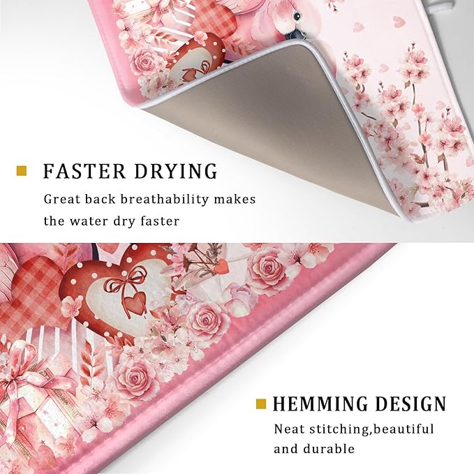 Red Bird Dish Drying Mat Large Absorbent Microfiber Dish Drying Pad for Lover Holiday Decor - Image 3
