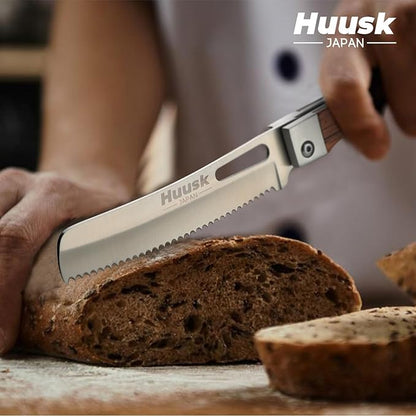 Huusk Folding Chef Knife Set - Including Nakiri, Santoku, Bread and Fruit Knives - EDC Kitchen Knife Set with 440C Stainless Steel Ultra Sharp Blade - Japanese Pocket Knives - Gifts for Mom