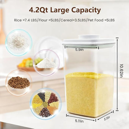 Melovom Large Pop Airtight Food Storage Containers Set with Lids, 4.2Qt Food Containers with Scoop, Kitchen Pantry Organization and Storage, BPA Free Stackable Cereal Container - Image 3