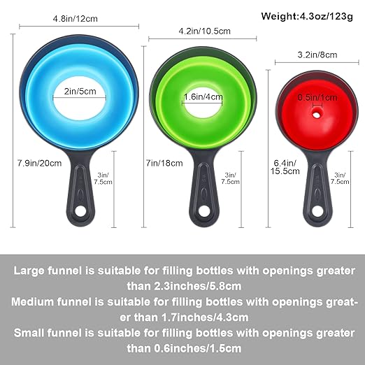 Large Small Funnel Set of 3, Food Grade Mini Funnels for Kitchen Use, Silicone Collapsible Funnels, Wide Mouth Canning Funnel for Mason Jars, Filling Bottles, Flask, Tiny Spice, Cooking Water YLYL - Image 2