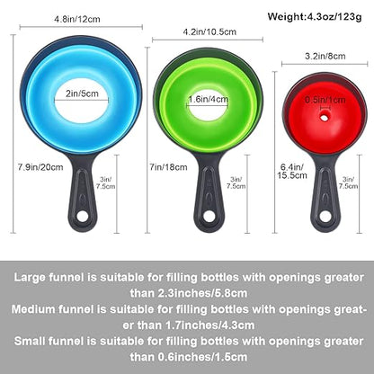Large Small Funnel Set of 3, Food Grade Mini Funnels for Kitchen Use, Silicone Collapsible Funnels, Wide Mouth Canning Funnel for Mason Jars, Filling Bottles, Flask, Tiny Spice, Cooking Water YLYL - Image 2