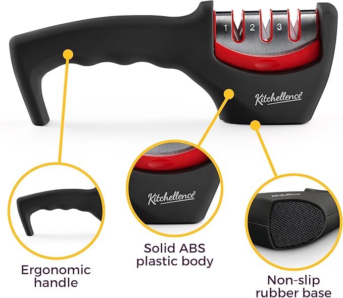 4-in-1 Kitchen Knife Accessories: 3-Stage Knife Sharpener Helps Repair, Restore and Polish Blades and Cut-Resistant Glove - Image 4