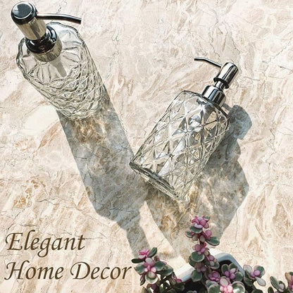 JASAI Diamond Design 12 Oz Glass Soap Dispenser, Kitchen soap Dispenser with 304 Rust Proof Stainless Steel Pump, Bathroom Soap Dispenser for Hand Soap, Soap, Lotion(Clear). - Image 7