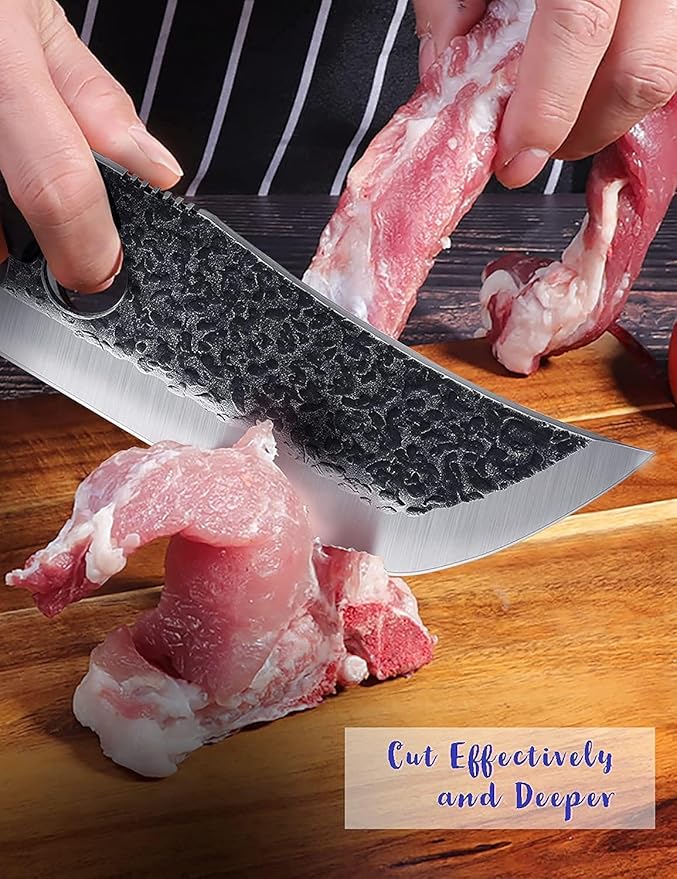 DRGSKL Hand Forged Meat Cleaver Knife Fathers Butcher Knives for Meat Cutting Full Tang Chef Knife with Belt Sheath and Gift Box High Carbon Steel for Kitchen or Camping, Gift for Dad - Image 7