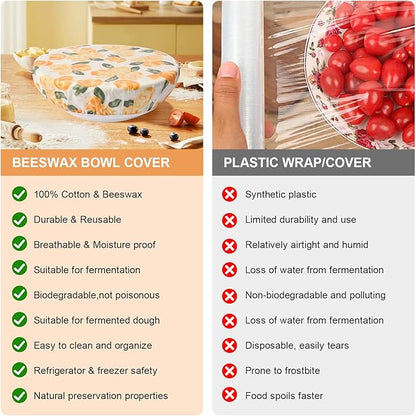 2Pcs Reusable Bowl Covers for Bread Proofing - Cotton Beeswax Bowl Covers Reusable with Elastic Rim, Eco-Friendly Sourdough Bowl Cover for Food Storage (10INCH) (Tulip)