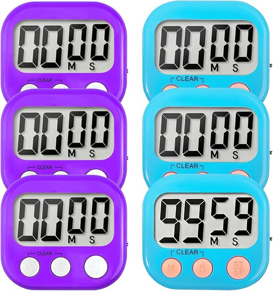 6 Pack Digital Kitchen Timer Small Classroom Timers for Kids Teachers (Blue&Purple) by VOULOIR