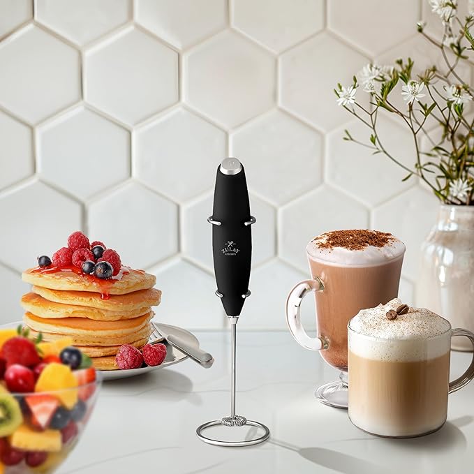 Zulay Kitchen Powerful Milk Frother Wand With 2 Duracell Batteries - Ultra Fast Handheld Drink Mixer - Electric Whisk Foam Maker for Coffee, Lattes, Cappuccino, Matcha, Hot Chocolate & Creamer - Black - Image 6