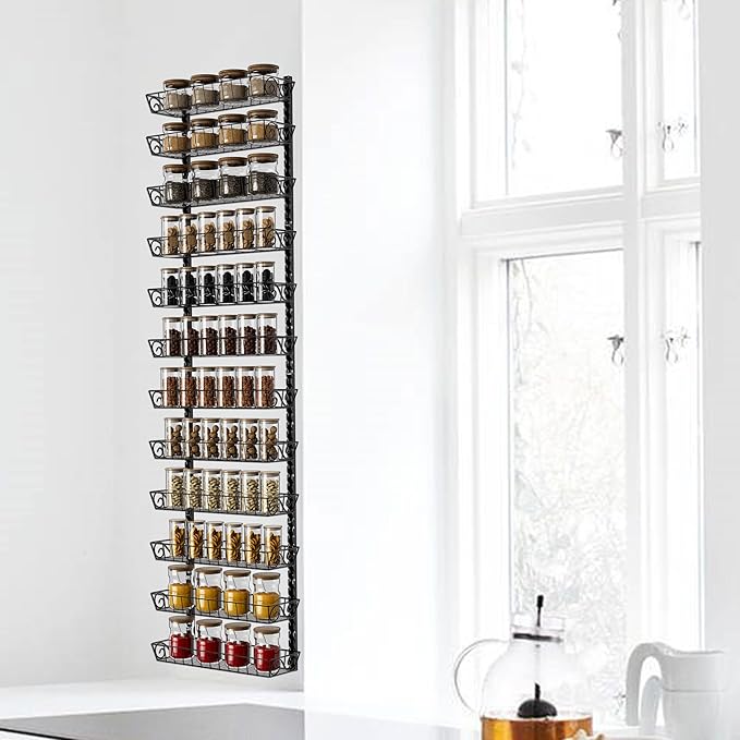 SWOMMOLY Adjustable Wall Mount Spice Rack Organizer, 12-Tier Dual-use (Multi-use) Hanging Spice Shelf Storage for Kitchen Pantry Cabinet Door, Seasoning Holder Organizer, Black - Image 5
