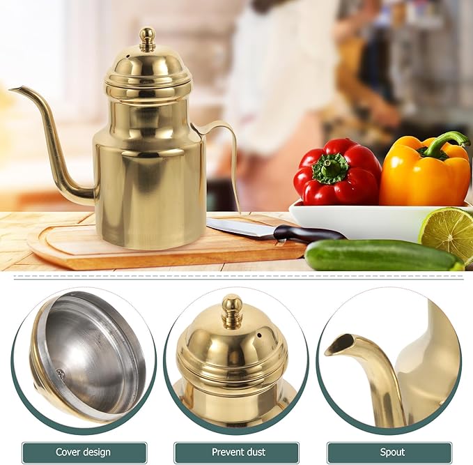 Cabilock Oil Dispenser Vinegar Dispenser Bottle Stainless Steel Oil Can Container with Handle for Kitchen Restaurant Cooking BBQ Golden - Image 5
