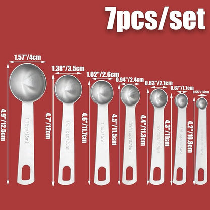 Luomorgo 7 Pcs/Set Measuring Spoons Set, Stainless Steel Measuring Spoons & Tablespoons, 1/8 tsp, 1/4 tsp, 1/2 tsp, 3/4 tsp, 1 tsp, 1/2 tbsp, 1 tbsp for Measuring Dry and Liquid Ingredients - Image 2