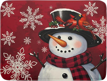 Christmas Snowman Dish Drying Mat for Kitchen Counter 18x24 Xmas Snowflake Winter Holiday Dark Red Absorbent Reversible Microfiber Drying Mats Kitchen Countertop Protector Dishes Drainer Rack Pad by Aytipun