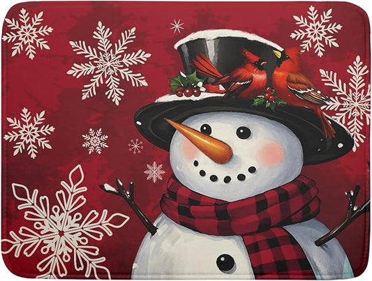 Christmas Snowman Dish Drying Mat for Kitchen Counter 18x24 Xmas Snowflake Winter Holiday Dark Red Absorbent Reversible Microfiber Drying Mats Kitchen Countertop Protector Dishes Drainer Rack Pad by Aytipun