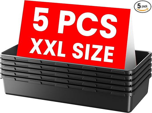 A-LuGei【XX-Large Size【5 Pcs】 Tool Box Organizer Tray Divider【Single Size】 Black Plastic Desk Drawer Organizer Garage Organization for Wrench Plier Hammer Bit Socket Extension Screwdriver Bolt Hex key by A-LUGEI