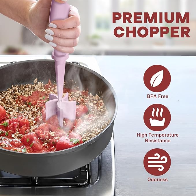 Meat Chopper, Hamburger Grinder, Premium Heat Resistant Smasher for Ground Beef, Burger Grinder Nylon Potato Mix Tool-Pink - Image 5