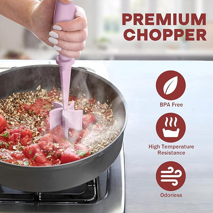 Meat Chopper, Hamburger Grinder, Premium Heat Resistant Smasher for Ground Beef, Burger Grinder Nylon Potato Mix Tool-Pink - Image 5