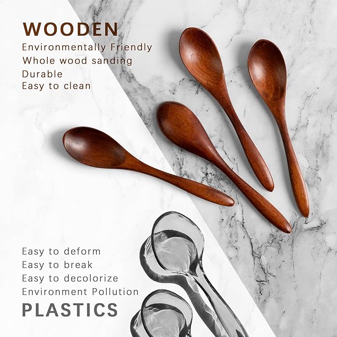 4 PCS Small Wooden Spoons, 5.8 Inch Honey Spoons for Tea, Hardwood Wooden Honey Teaspoon for Coffee, Little Tiny Wood Spoons, Bamboo Table Spoon for stirring, Wooden Spoons for Utensils Set - Image 4