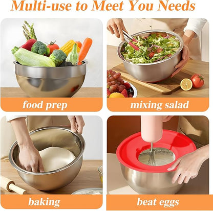 Mixing Bowls with Lids Set, 6 PCS Stainless Steel Mixing Bowls with 3 Grater Attachments, Kitchen Food Organizers Nesting Mixing Bowl, Large Size 4.5, 3.5, 2.1, 1.5, 1.1, 0.7QT-Colorful - Image 4
