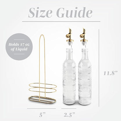 COOK WITH COLOR Glass Olive Oil Bottle Dispenser - 2 Pack- 17oz Oil and Vinegar Cruet - Olive Oil Carafe Decanter for Kitchen, Champagne Bubbles, Clear - Image 3