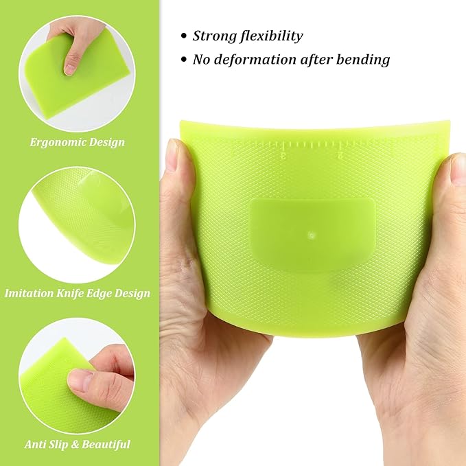 4 Piece Plastic Dough Scraper Bowl Scraper Flexible Multipurpose Food Scraper Plastic Dough Cutter for Bread Cake Dough Fondant Icing (White, Green, Yellow, Red) - Image 3