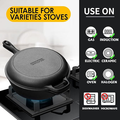 EDGING CASTING 2-in-1 Pre-Seasoned Cast Iron Dutch Oven Pot with Skillet Lid Set, 10" Skillet 3QT Pot for Cooking, Baking, Frying and Camping - Image 6