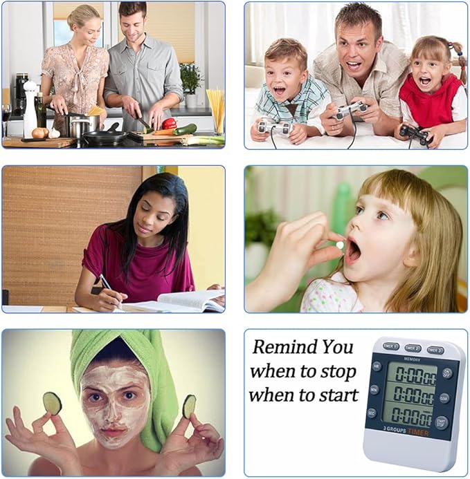 Digital Dual Kitchen Timer for Cooking, 3 Channels Count Down/up Triple Multi Timers for Food, Magnetic Memory-Preset Large-Display Adjustable Alarm Volume, 3A Battery Included - Image 7