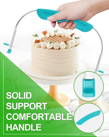 Adjustable 2- Wire Cake Slicer Leveler Small Cake Cutter Slicer for Leveling Tops of Layer Cakes Professional Baking Tool with Stainless Steel Wires and Sea Blue Handle