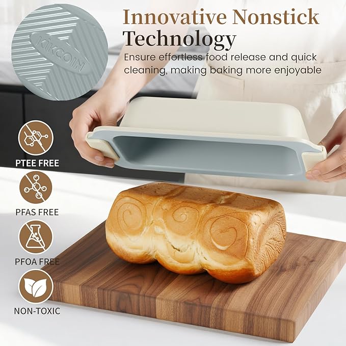 Kikcoin 25 PCS Stackable Baking Pans Set, Non-stick Bakeware Sets with Silicone Handles, 450°F Oven Safe Cookie Sheets for Baking, Easy Release Heavy-duty Baking Sheets Non Stick, Cream - Image 4