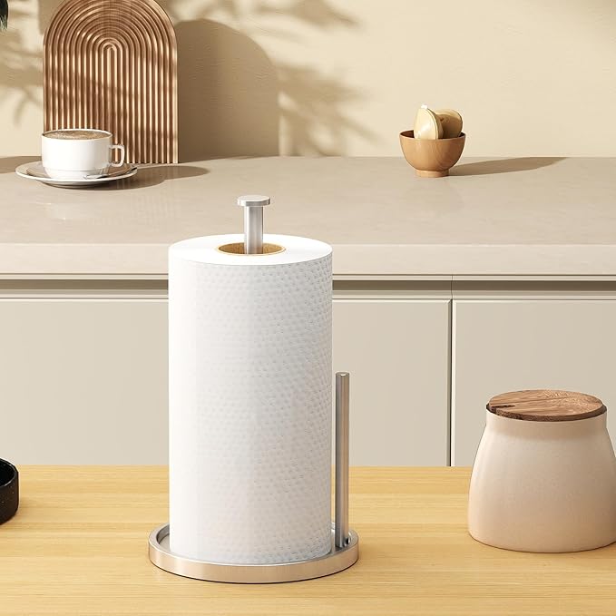 Paper Towel Holder Countertop, Standing Paper Roll Holder with Anti Slip Weighted Base, Stainless Steel Freestanding Paper Towel Holder for Kitchen, Silver - Image 7